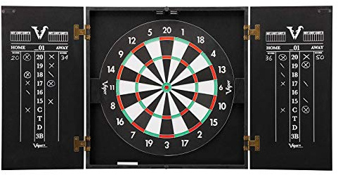 Viper Hideaway Dartboard Cabinet with Reversible Steel Tip Dart Board for Adults, Traditional and Baseball Dartboard Cabinet Set with Matte Black Finish