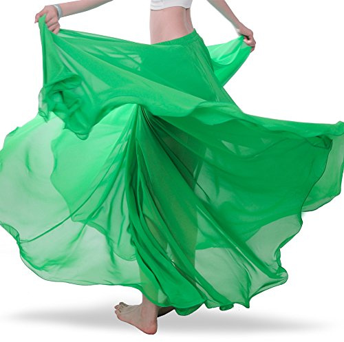 ROYAL SMEELA Chiffon Belly Dance Skirt for Women Belly Dancing Costume Outfit Tribal Maxi Full Skirts Solid Color Skirt Voile, Green