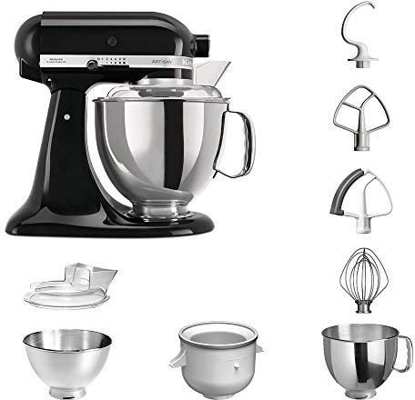 KitchenAid Küchenmaschine Artisan 5KSM175PS Eiscreme Paket inklusive Speiseeismaschine für hausgemachte Dessert-Kreationen (Onyx Schwarz)