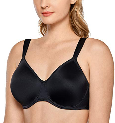 Delimira Women's Non-Padded Minimiser Bras Full Coverage Seamless Underwire Plus Size Smooth T Shirt Bra Black 44C