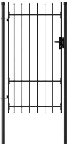 vidaXL Cancela de Valla Individual Puerta de Jardín Entada Vallado Exterior con Puntas de Acero Negro 1x1,75 m
