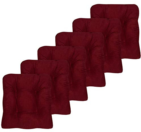 Sweet Home Collection Chair Cushion Crushed Memory Foam Pads Premium Slip Non Skid Microdot Rubber Back Tufted 16 x 16 x 3.25 Thick Seat Cover, 6 Pack, Burgundy Red