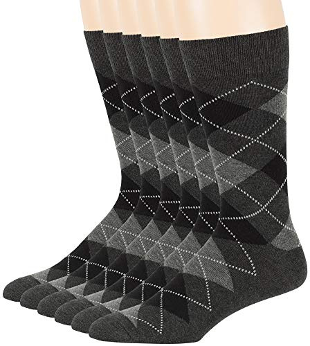 7BIGSTARS KINGDOM Men's Dress Argyle Cotton Socks - 6 Pack - Large - Casual Seamless Socks Size 10-13 Shoe Size 9-12 L Charcoal
