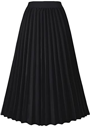GOLDSTITCH Women's High Waist Pleated Skirt A line Swing Midi Skirt Black