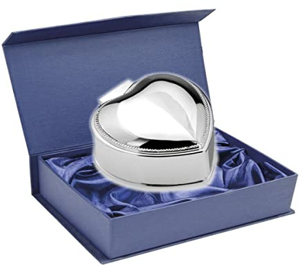 SILBERKANNE Edle Herz-Schatulle versilbert (7x7x3,5cm) – Hochwertige Schmuckbox in Herzform – Silber-Glanz inkl. Präsentschachtel