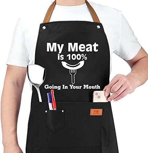 HBESTIE Gifts for Boyfriend, Husband Gag Gifts from Wife, Birthday Gifts for Men, Naughty Gifts for Him, Anniversary Mens Funny Gifts Gag Gifts - Kitchen Chef Apron w Pockets