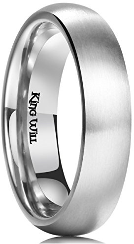 King Will BASIC - Anello in titanio argento da 5 mm/6 mm/7 mm, anello nuziale per uomo e donna, coppia, finitura spazzolata/opaca, bordo bombato/a gradino, vestibilità comoda, T 1/2(62.08mm), Metallo
