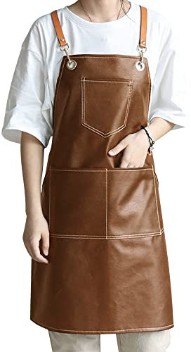 Small snail Tablier Unisexe Rétro de Coiffure Tablier Imperméable en Cuir avec 5 Poches pour Hommes et Femmes Vintage Bavoir pour Artisanat Jardinage Poterie Peintre Serveur Travail du Bois