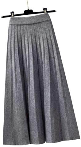 TEidea Women'S Skirts High Waist Knitted Black Maxi Skirt, Autumn And Winter Black And White Pleated Midi Skirt-Gray-One Size