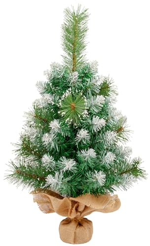 Uten Árbol de Navidad Pequeño 60 cm, Mini Árbol de Navidad Artificial de PVC con Nieve Decorativa, 65 Agujas de Pino y Base Resistente, Apto para Mesa de Comedor, Dormitorio, Decoración Navideña