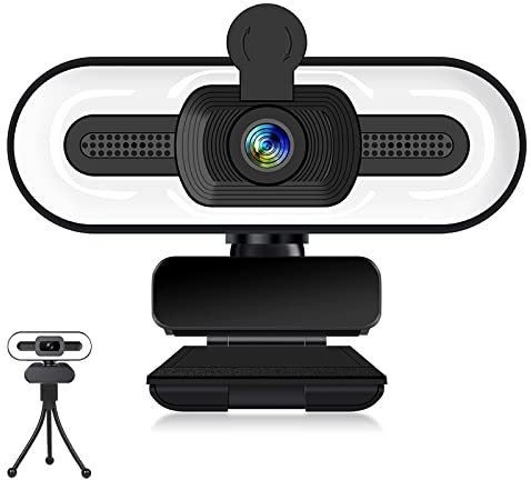1080P Webcam mit Mikrofon, Full HD Facecam Live-Streaming Webcams mit Ringlicht, Stativ, 360° Schwenkradius, USB Kamera für PC, Videochat-Aufnahme, Mac, Laptop, Zoom, Skype