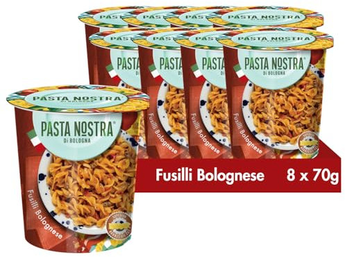 Pasta Nostra Instant Pasta Pots, Authentic Italian Classic Bolognese Fusilli Pasta, Convenient & Quick Meal Solution, Pack of 8 x 70g Servings, Made in Italy, Ready to Eat in Just 5 Minutes
