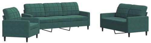 vidaXL Soffgrupp med dynor 3 delar mörkgrön sammet, soffgrupp, vardagsrumssoffa, sammetssoffa, soffgrupper, vardagsrumssoffor, sammetssoffor