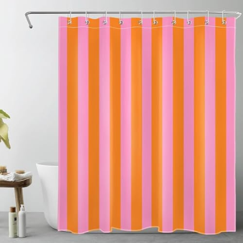 TACOKI 3D Duschvorhang 180x200 Rosa-Orange Duschvorhang Streifen Bad Vorhang Antischimmel Wasserdicht Duschvorhänge Textil Polyester für Badezimmer Badewannen mit 12 Haken 725z