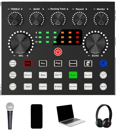 Ljudkort V8 ljudkort i | Ljudmixer för streaming och karaoke | 7 mixerlägen för inspelning, PC, strömning, ljudeffekter för streaming på