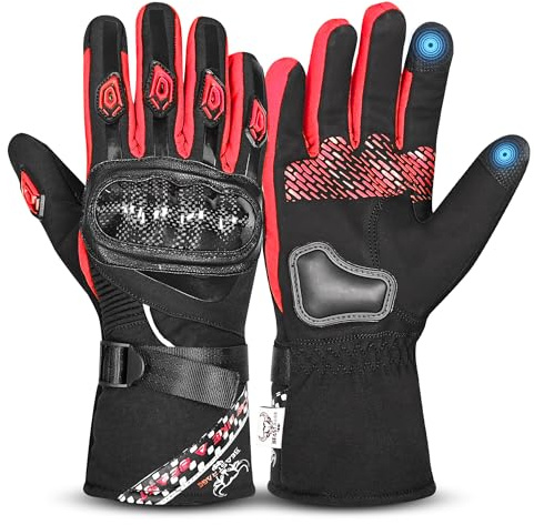BEAST RAGE Guanti da moto invernali,guanti da moto termici impermeabili e antivento per uomini e donne,guanti da equitazione caldi con schermo tattile per motocross,ciclismo,ATV,Ciclismo (ROSSO, M)