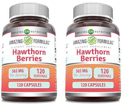 Amazing Formulas Hawthorn Berries Supplement | 565 Mg | Capsules | Non-GMO | Gluten-Free | Made in USA (2 Pack | 120 Count)