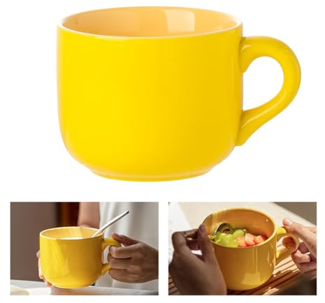 IGTOPS Grande Tasse à Café 500 ml, Bol en Céramique pour Soupe, Céréales, Thé, Petit-Déjeuner, Lait - Cadeau d'Anniversaire (Jaune Clair)