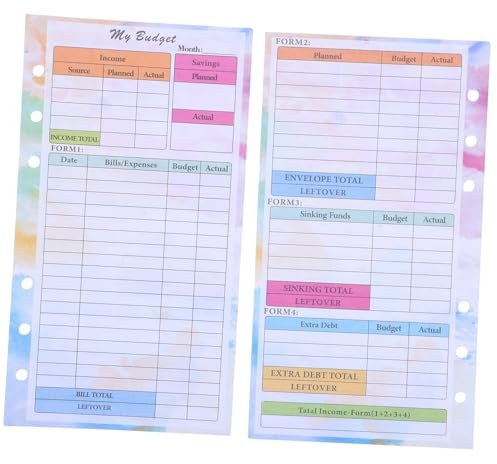 Operitacx Planer-nachfüllpackungen 14 Blatt Budget-notizbucheinlagen Buntes Spesenpapier für Die Geldverwaltung