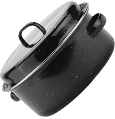 DECHOUS Enamel Grill Pan Bbq Cooking Pot Enamel Roaster Pan for Kitchen Household Use