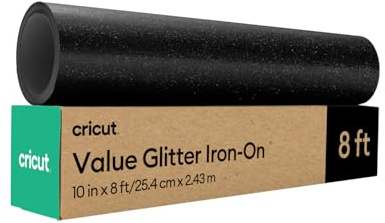 Cricut HTV Glitter Heat Transfer Vinyl | 2.4 m | Black | Sparkle Iron-On HTV Vinyl for Fabric, Perfect for Custom T-Shirts & DIY Clothing