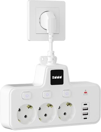 Multiprise 3 Prises avec 2 Ports USB A et 2 Ports Type-C, Lampe de Nuit à écran Tactile (3 Niveaux de luminosité), Prise de Courant avec Interrupteur Unique pour Bureau, Maison. (Blanc)