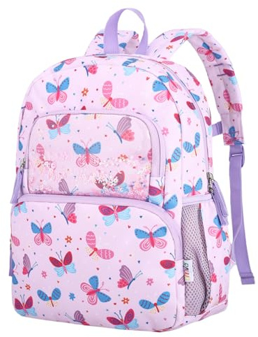Kids Backpack for Girls,12L Lightweight Water‑Resistant Primary School Bag for Ages 5–8,With Chest Strap & Side Pockets for Water Bottles, Butterfly