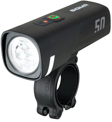 SIGMA AURA 50 | LED-cykellampa med 50 LUX och USB-C | Framlykta med 2 ljuslägen och automatisk ljusstyrning | Lång batteritid