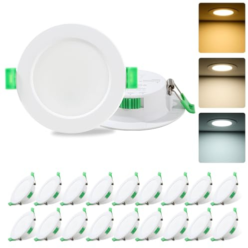 Fynokst Faretti LED Soffitto 230V, 7W Faretto LED Interno per 68mm - 78mm Diametro Foro, 3000K/4000K/6500K Regolabile, IP44 Faretti LED da Incasso per Cartongesso, Cucina, Bagno, Set of 20