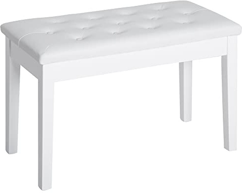 HOMCOM Banco de Piano con Almacenamiento Patas de Madera 76x36x50 cm Blanco | Banqueta de Piano, Asiento de Cuero Sintético, Carga Máxima 200 kg
