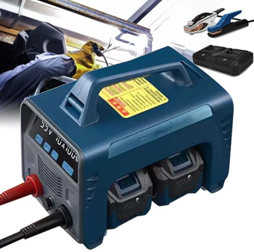 Saldatrice a batteria, saldatrice inverter digitale IGBT alimentata a batteria da 160 A con avviamento a caldo e forza dell'arco, include 2 batterie (pistola per saldatrice a filo animato non inclus