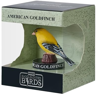 MOJO | Amerikansk guldfinch trädgårdsfågelentusiaster kollektion serie 1, handmålade figurer, vilda djur samlarobjekt, leksaker, detaljerade skulpturer med QR-kod för roliga fakta