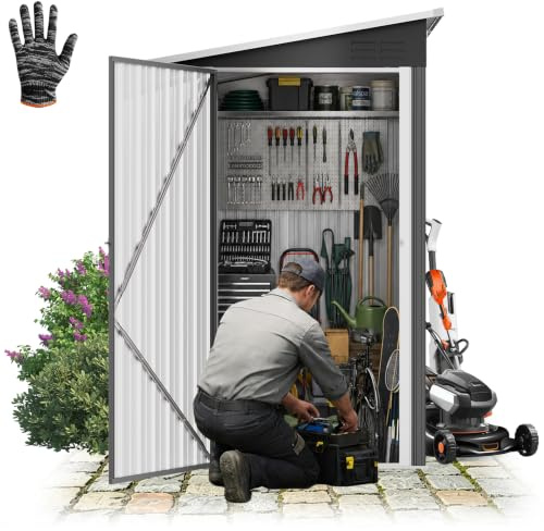 XMTECH Caseta de jardín de metal 180 x 117 x 185 cm – gran cobertizo con puerta batiente y ventilación, con techo estable, resistente a la intemperie, cerradura, cobertizo de jardín para bicicletas