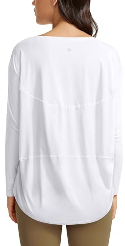 CRZ YOGA Pima Bomull Långärmad Träning Skjortor för kvinnor Lös passform Athletic Yoga Skjorta Casual Båt Neck Höst Toppar Vit M