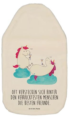 Mr. & Mrs. Panda Wärmflasche Einhorn Sekt - Geschenk, Körnerkissen, Wärmekissen, Freundin, Wärmflasche mit Bezug, Unicorn, Korken, Einhörner, Kleine