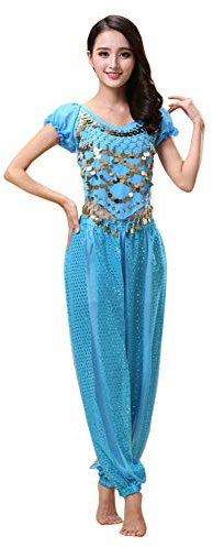 Haodasi Bauchtanz Kostüm für Damen Tanzen Top + Laterne Hosen Professionel Karneval Tänzer Outfit Suit