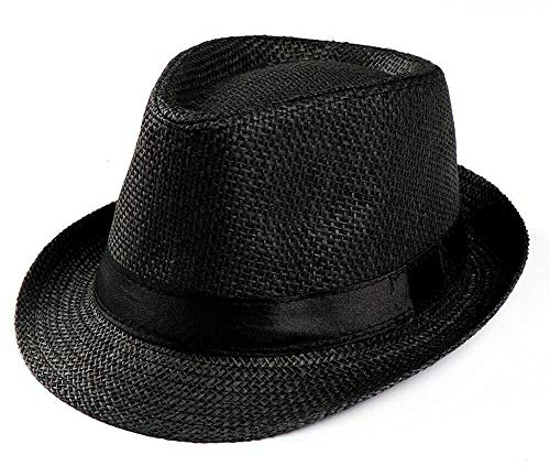 Boolavard Mujeres de ala Ancha de Paja Panamá Enrollado Sombrero Fedora Beach Sun Hat UPF50 + (Negro)