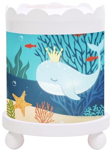 Trousselier - Océano Ballena - Lámpara mágica Nocturna Redonda - Ideal para niños - Dibujos Animados - Luz Confortable - Color de Madera Blanca - Bombilla 12V 10W - Adaptador de Enchufe Europeo