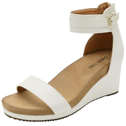 DREAM PAIRS Women's Wedge Platform Summer Sandals,White/Pu,8