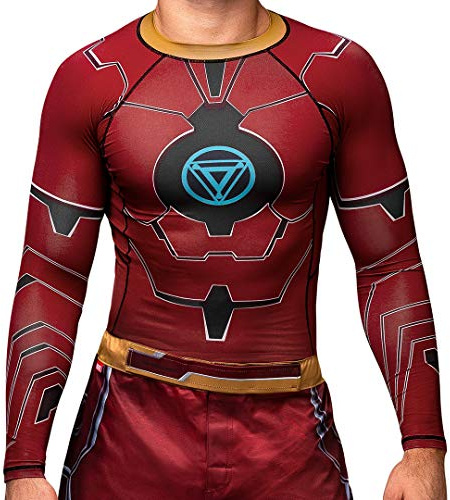 Hayabusa Mens Marvel Hero Elite Long Sleeve Jiu Jitsu Rash Guard - Iron Man, Large Red
