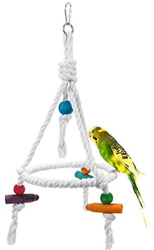Litewoo Bird Parrot Cotton Swing Round Perch Stand with Chew Toy for Parakeet Budgie Cockatiel Finch Conure Canary Budgie
