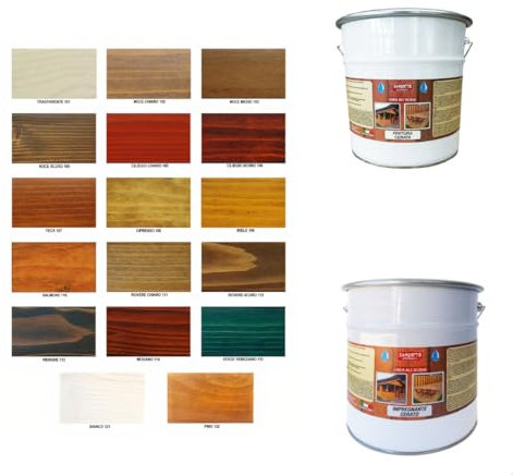 Impregnante cerato all'acqua da 2,5 litri + Finitura cerata all'acqua satinata o lucida da 2,5 litri per legno interni ed esterni (LUCIDA, 205 - Ciliegio Chiaro)