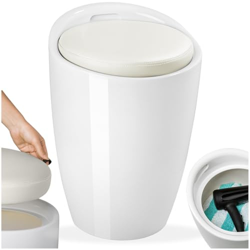 tectake® Taburete Mueble Baño Funcional con Espacio Interior Baul Almacenaje, Silla Tocador Versátil, Accesorios Baño, Taburete Tocador para el Hogar - Blanco