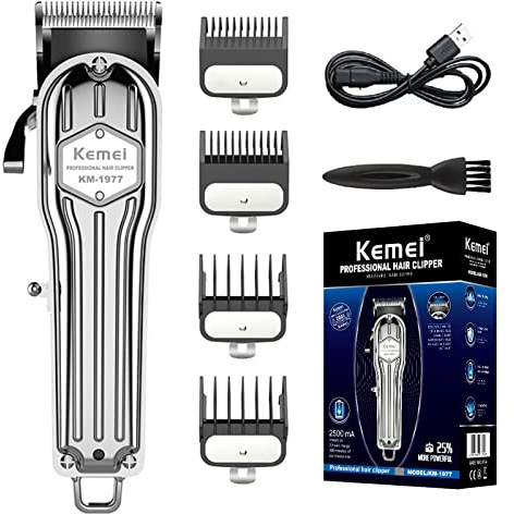 KEMEI Cortapelos para hombres, cortapelos profesionales, cortapelos de corte sin cables, cortapelos con cuchilla en T, kit de corte de pelo sin huecos, recortadora de barba con USB recargable