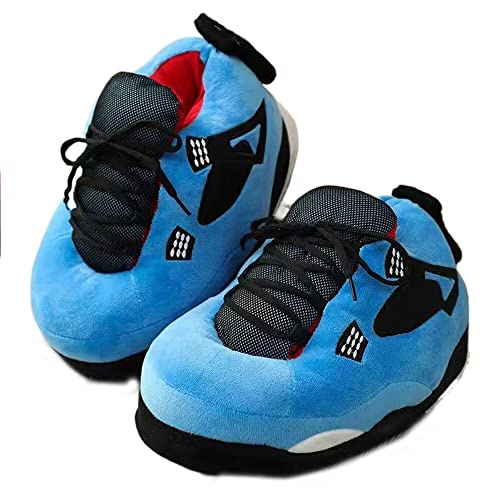 MOLERFO Sneaker Slippers Non Slip Sole Indoor House Plush Slippers Unisex Indoor Floor Cotton Shoes (Blue,5.5,12,Women)