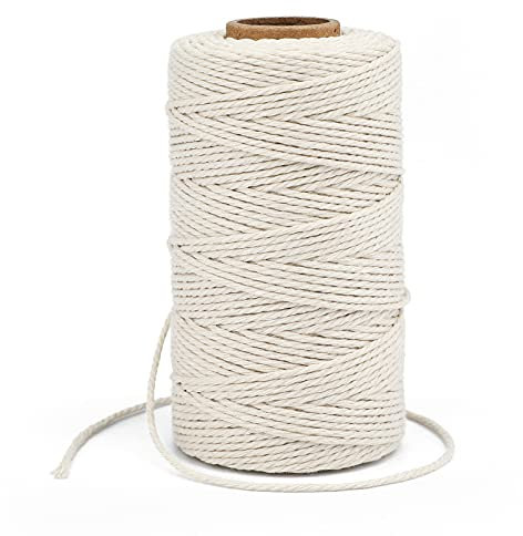 KINGLAKE 100m Cotton Twine String, 2mm Butchers String Bakers Twine, Beige Cotton Cord Craft String for Kitchen Cooking Meat, Baking, Art Crafts, Wrapping, Gardening, 2mm x 100m (JH01)