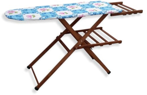 Asse da Stiro, Tavola da Stiro, Regolabile e Pieghevole, 115x40x140h cm, Legno Faggio, PortaCaldaia, Made in Italy (Noce)