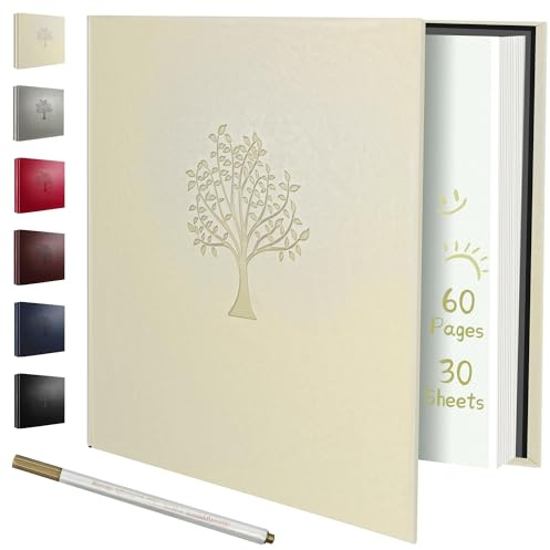 Rdylymx Large Photo Album Self Adhesive Scrapbook Album for 5x3 6x4 7x5 10x8 Pictures,60 Pages Leather Cover DIY Photo Book,Ideal Gifts for Family Travel Wedding Baby Beige