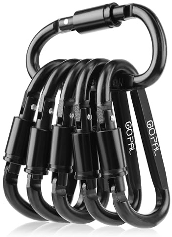 Locking Carabiner Clip：3.15 Large Carabiners Clips - 280lbs Heavy Duty Black Caribiner for Keys, Water Bottle, Backpack, Dog Leash, Travel, Aluminum Carbineers Keychain D Ring Hook 6PCS
