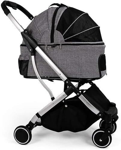 Haustier-Buggy, 4-Rad-Hundebuggys für mittelgroße und kleine Hunde, verbesserter Haustier-Buggy, Katzenbuggys mit abnehmbarer Trage, atmungsaktiver Kinderwagen, Autositz, groß